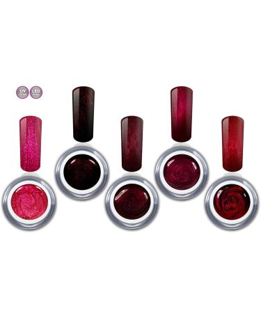 Premium Red Metallic & Glitter Color Gel Set - 5 x 5ml LED UV Nail Gels for Stunning Nail Designs | RM Beautynails - Buy Online on GoSupps.com