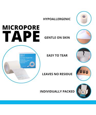 Bulk Pack Microporous Medical Tape Adhesive Bandage 10 Yards - Hypoallergenic & Flexible - 12 Rolls (1 Inch x 10 Yards) - Breathable Dressing - Buy Online on GoSupps.com