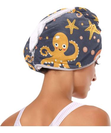 Orange Red Octopus Stars Hair Towel 2 Pack - Super Absorbent Quick Dry Hair Turbans for Women & Girls - Buy Online on GoSupps.com