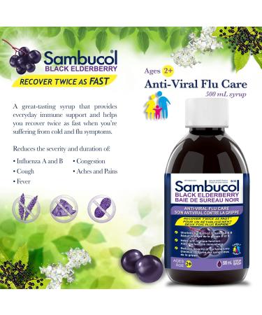 Sambucol Black Elderberry Anti-Viral Flu Care Syrup | Quickly Relieves Cold & Flu Symptoms | Immune Support & Antioxidant | Ideal for Families | 500 mL Anti-Viral Flu Care 500 ml (Pack of 1) - Buy Online on GoSupps.com