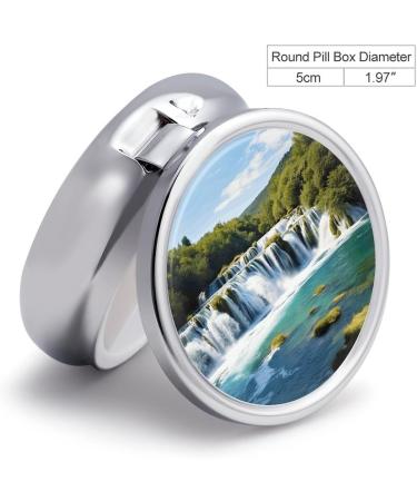 Round Pill Box - Krka River Waterfalls Print | 3 Compartment Medicine Organizer | Decorative Portable Pocket Pill Case - Buy Online on GoSupps.com