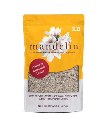 Mandelin Grower Direct Pure Natural Almond Flour with Skin (5 lb), Non-GMO, Gluten Free, Vegan, Keto, Plant Based Diet Friendly, Kosher for Passover, Every Batch Tested for Quality 5 Pound (Pack of 1)