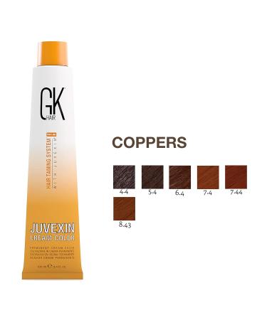 GK HAIR Global Keratin Hair Color Cream - Intense Copper Blonde 7.44 | Long Lasting Nourishing Permanent Dye | 3.4 Fl Oz (100ml) - International Shipping Available - Buy Online on GoSupps.com