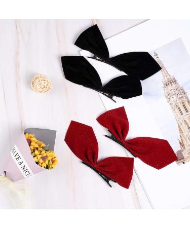 Whaline 4 Pairs Velvet Hair Bow Side Clips - Non-Slip Cute Hair Accessories for Girls and Women - 8pcs (Red, Yellow, White, Black) - Buy Online on GoSupps.com