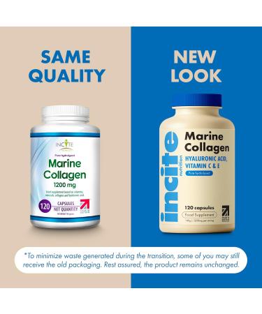 Marine Collagen Supplements for Women & Men 1200mg | 120 High Strength Marine Collagen Capsules | Pure Superior Type 1 Hydrolysed with Hyaluronic Acid Vitamins C E B12 Copper Zinc and Iodine 120 count (Pack of 1) - Buy Online on GoSupps.com