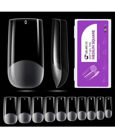Gelike ec Medium Square Nail Tips: 240PCS Soft Gel Tips for Nail Extensions Square Shaped Full Cover Gel X Nail Tips Pre Etched - PMMA Resin Clear False Nails Press on Nails 10 Sizes MEDIUM SQUARE 2-240-M-Square