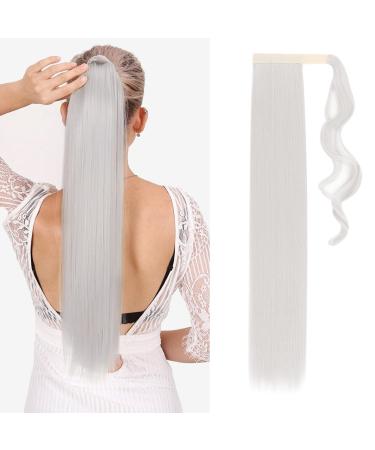 Tess ponytail extension gray 66 cm silver-gray smooth braid extension horse tail hair part 100g long hair extension braid 66 cm-smell silver-gray