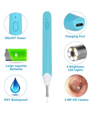 3.9mm Otoscope Ear Endoscope for Ear Wax Removal - HD Waterproof Inspection Camera with 6 Lights for Kids & Adults - Compatible with Android iPhone - Blue - Buy Online on GoSupps.com