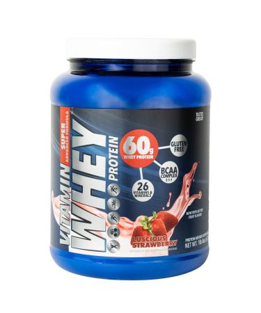 Vitamin Whey Protein Luscious Strawberry 60g Whey Protein BCAA Complex 26 Vitamins & Minerals Gluten Free 5 lbs