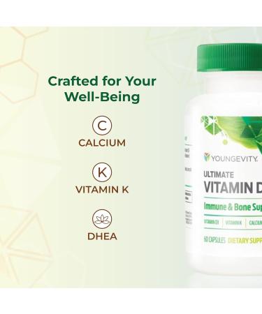 Youngevity Ultimate Vitamin D3 5000 IU with K2 High-Potency Vitamin D3 Vitamin K2 and Calcium Supplement for Immune Support Bone Density and Heart Health 60 Capsules - Buy Online on GoSupps.com