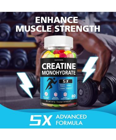 Creatine Monohydrate Gummies - Clean Creatine for Women Men for Muscle Strength Improving Endurance & Post Workout Recovery - Creatine Supplement Mixed Fruit Flavors (160 Gummies) Fruit 80 Count (Pack of 2) - Buy Online on GoSupps.com