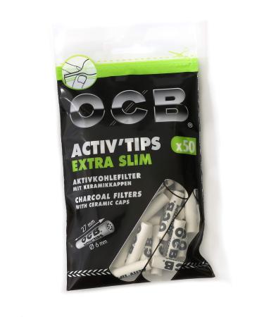 50 OCB slim 6mm activated Charcoal filters ACTIV'TIPS SLIM with ceramic caps