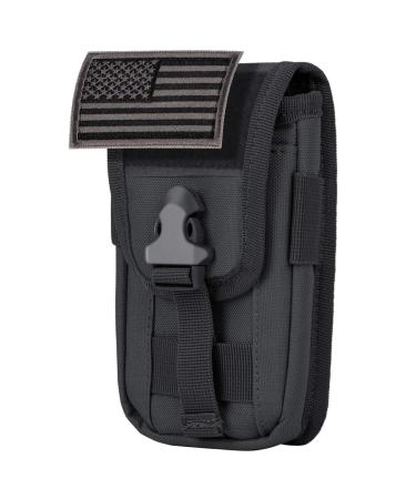 IronSeals Tactical Cell Phone Holster Pouch, Tactical Smartphone Pouches Cellphone Case Molle Gadget Bag Molle Attachment Belt Holder Waist Bag for 4.7"-6.7" with Armor Case on with US Flag Patch Black