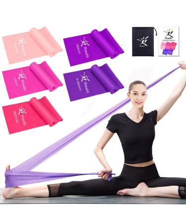 Long Resistance Bands Set Non-Latex Yoga Resistance Bands Exercise Bands Stretch Band Set for Physical Therapy Strength Training Yoga Pilates Stretching Rehab (3pcs/5pcs) 5pcs/set pink purple series