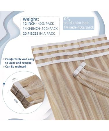 Ash Blonde Tape in Hair Extensions Real Human Hair Tape on Extensions 22Inch Remy Human Hair Tape in Hair Extensions 18/613 Blonde Highlighted 50g - Buy Online on GoSupps.com