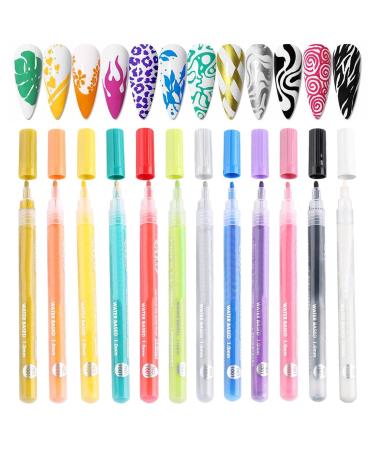 Nail Drawing Pennn - 12 Coloured 3D Nail Art Pens Quick Drying Nail Art Liners | Nail Drawing Pen Set Detailed Manicure Pens with Fine Tip for