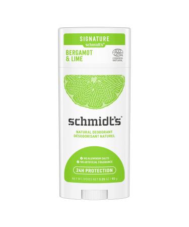 Schmidt's Aluminum Free Natural Deodorant For 24 Hour Odor Protection and Freshness  Bergamot + Lime Vegan  Certified Cruelty Free  3.25 oz