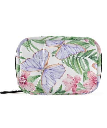 Pfrewn Pill Organizer Case 7 Day Tropical Butterfly and Pink Orchid Travel Pill Box with Zipper Portable Small Weekly Vitamin Medicine Supplement Holder Pouch Bag
