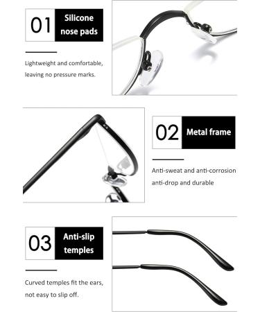 Koosufa Metal Reading Glasses for Men & Women - Spring Hinge Half-Round Frame Stylish & Comfortable Reading Help - Buy Online on GoSupps.com