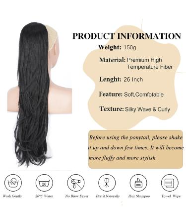 Aikaa Long Braid Ponytail Hair Extension - 65cm Natural Wavy Synthetic Ponytail for Women - Black (1B) - Perfect for Effortless Style - Buy Online on GoSupps.com