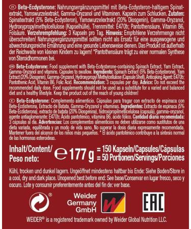 Weider Beta-Ecdysteron Capsules - Premium Muscle Building Supplement with Diosgenin & Gamma Oryzanol - High Dose 150 Capsules (1 Pack) - Buy Online on GoSupps.com