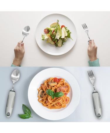 Adaptive Utensils Handed Curved Spoon and Fork Set for Elderly Hand Tremors Parkinson's and Handicapped Non-Slip Easy Grip Handles Eat Independently - Buy Online on GoSupps.com