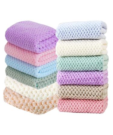 Neecan Coral Fleece Extra Absorbent and Soft for Bathroom-Hotel-Spa-Kitchen Fingertip Towels Face Cloths 12 Pack. Mix Color 12x12 2mix Color 12x12