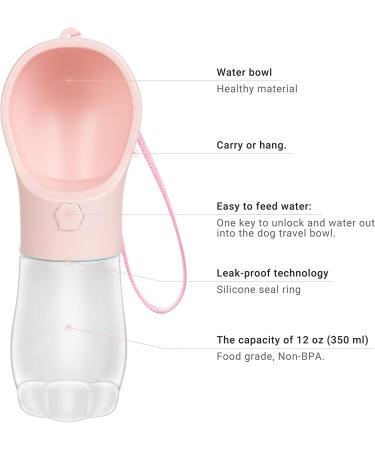 MAEXUS Dog Water Bottle | Portable Travel Bowl for Dogs | Leak Proof Puppy Dispenser | Outdoor Walking, Hiking | Food Grade | 12 Oz, Pink - Buy Online on GoSupps.com