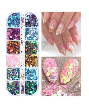 Holographic Nail Art Glitter Flakes - 12 Grids | Hexagon Sequins for Manicure Decoration - Buy Online on GoSupps.com
