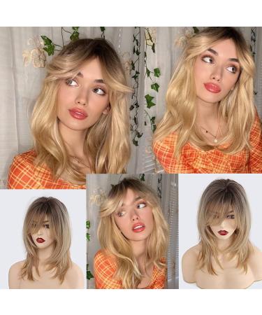 EMMOR Ombre Blonde Wigs for Women - Shoulder Length Heat Resistant Synthetic Wigs with Bangs | Ombre Gold 1 - Buy Online on GoSupps.com