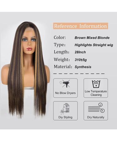28 Inch Long Straight Highlights Wig for Black Women - Brown Mixed Blonde Synthetic Hair - Heat Resistant Fibre - Ideal for Daily & Party Use - Buy Online on GoSupps.com