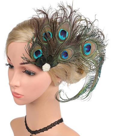 KODASW Peacocks Feather Hair Pin Peacocks Feather Hair Clip For Women Side Clip Peacocks Feather Headpiece 1920s Fascinator green feather - Buy Online on GoSupps.com