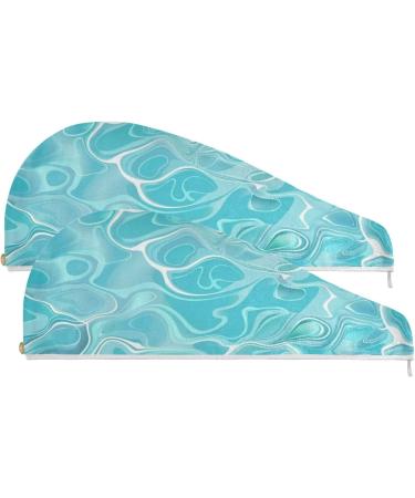 Teal Waves Hair Towel 2 Pack | Super Absorbent Quick Dry Hair Turbans for Women & Girls - Buy Online on GoSupps.com