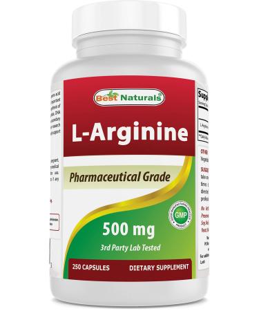 Best Naturals L-Arginine 500mg 250 Capsules - Pharmaceutical Grade L Arginine supplement promotes nitric oxide synthesis 250 Count (Pack of 1) - Buy Online on GoSupps.com
