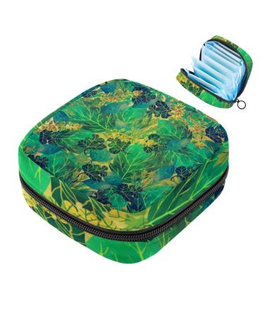 Storage bags for women's bandages tropical green leaf portable menstrual pad pocket panty lores tampons women's bandages storage holder for women school office multi-colored 07