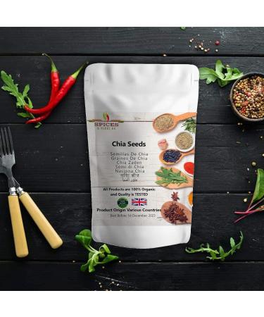 Organic Chia Seeds - Premium Quality by Spices&herbsuk - High Protein Omega-3 Fibre - Raw Black - 250g Pack - Ideal for Diets, Salads & Breakfast - Buy Online on GoSupps.com