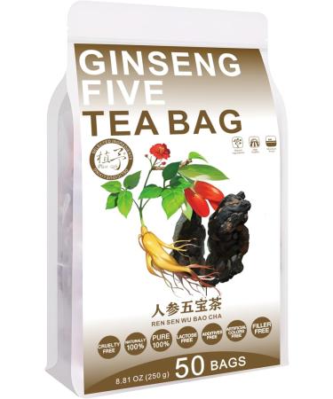 Ginseng Five Tea Bag 250g/8.81oz (5g*50bags) Goji Mulberry Polygonatum Maka Powder Ginseng Caffeine-Free Flavored Delicious Beverage Herbal Tea Combination of Floral Tea - Buy Online on GoSupps.com