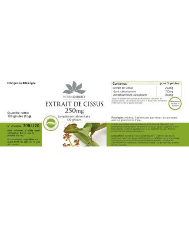 Cissus Extract 250mg 20% Ketosterones Vegan Capsules - 120 Count | Herbadirekt - Buy Online on GoSupps.com