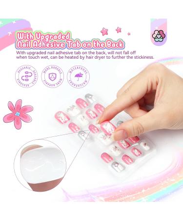 SAVILAND 168Pcs Press on Nails - Kids Nail Art | Glitter Gradient Stick on Nails for Girls Ages 8-12 | Short Acrylic Tips in Blue Pink White Silver - Buy Online on GoSupps.com
