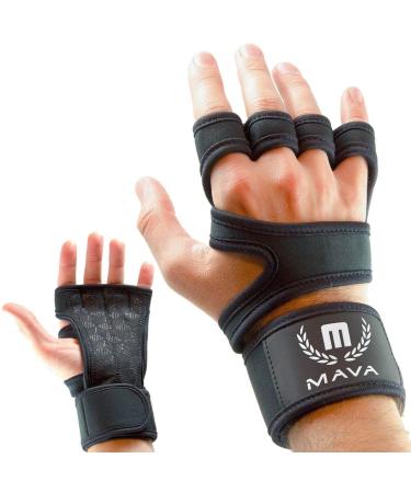 Mava Sports Cross Training Gloves with Wrist Support for Fitness, WOD, Weightlifting, Gym Workout & Powerlifting - Silicone Padding, no Calluses - Men & Women, Strong Grip Black Large