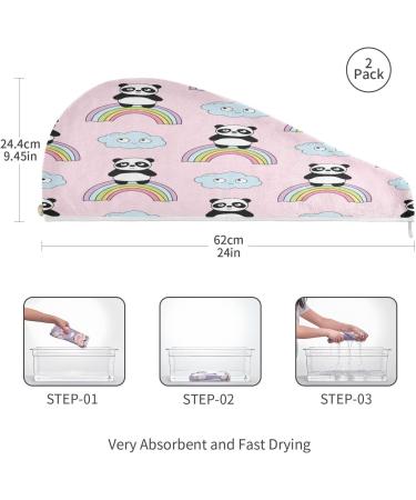 Rainbow Pandas Quick Dry Hair Cap Set | 2-Piece Super Absorbent Towel & Button Headband - Soft & Comfortable for All Hair Types - Buy Online on GoSupps.com