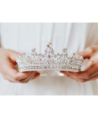SWEETV Full Round Crystal Queen Crown for Women - Wedding Tiara for Bride, Pageant and Birthday Party - Silver - Buy Online on GoSupps.com