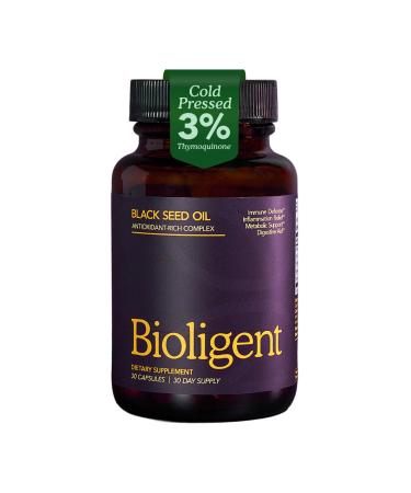 BIOLIGENT Black Seed Oil Capsules, Cold-Pressed with Thymoquin, Plant-Based Wellness for Digestion, Energy & Daily Balance, Non-GMO, Gluten Free, 30 Capsules, 30 Day Supply