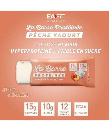 EAFIT Protein Bar - Peach Yogurt Flavor - Coated in milk chocolate - 15g of protein per bar - 5.5g of fat - low in sugar - 12 vitamins and minerals - Anti-doping certified - Buy Online on GoSupps.com