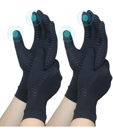 2 Pairs Full Finger Copper Arthritis Gloves with Touchscreen Tip Compression Gloves for Women Men Relief for Rheumatoid Osteoarthritis Carpal Tunnel Hand Pain Tendonitis Computer Typing (M) M(2 pairs) Full Finger