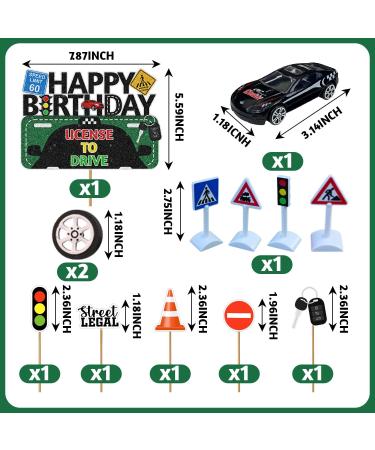 13PCS Driver License Birthday Cake Toppers New Driver Glitter Cake Decoration Driver License Transportation Car Road Signs Theme Party Supplies 16th 17th Learner Driver Birthday Cake Topper - Buy Online on GoSupps.com