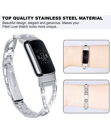 V-MORO Stainless Steel Bling Bracelet for Fitbit Luxe - Adjustable Metal Strap - Buy Online on GoSupps.com