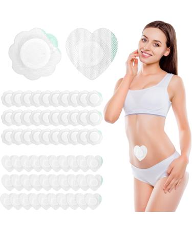 60Pcs Castor Oil Patches 2 shapes flower and heart Self-Adhesive Castor Oil Belly Button Patch Disposable Organic Cotton Pads Absorbent Breathable Wrap Pads 60Pcs White Flower &Heart Shape
