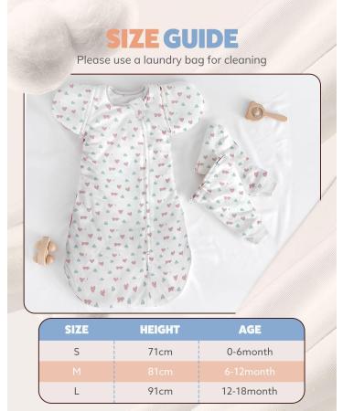 MOXTOYU 100% Cotton Baby Sleeping Bag 2.5 Tog with Detachable Sleeves and 2-way Zipper - Pink Love Design, Size L (12-18M) - Perfect Baby Gift and Essential for Newborns - Buy Online on GoSupps.com