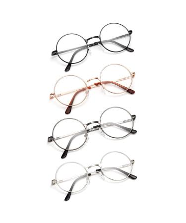 4-pack reading glasses for women and men round retro style metal frame transparent lentils reading glasses for presbytes +2.5 (60-64 years) / 4 pack